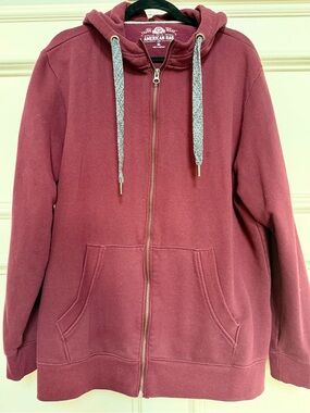 Men’s American Rag Burgundy Full-Zip Hoodie with Gray Drawcords size XL